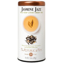 Tea canister labeled 'Jasmine Jazz' from 'The Republic of Tea' on a white background
