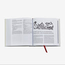 Open cookbook with text and decorative elements on a white background