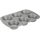 A jumbo muffin pan with six muffin cups on a white background.