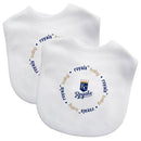 Two white baby bibs with the Kansas City Royals logo and the text 'Royals Baby' on them.