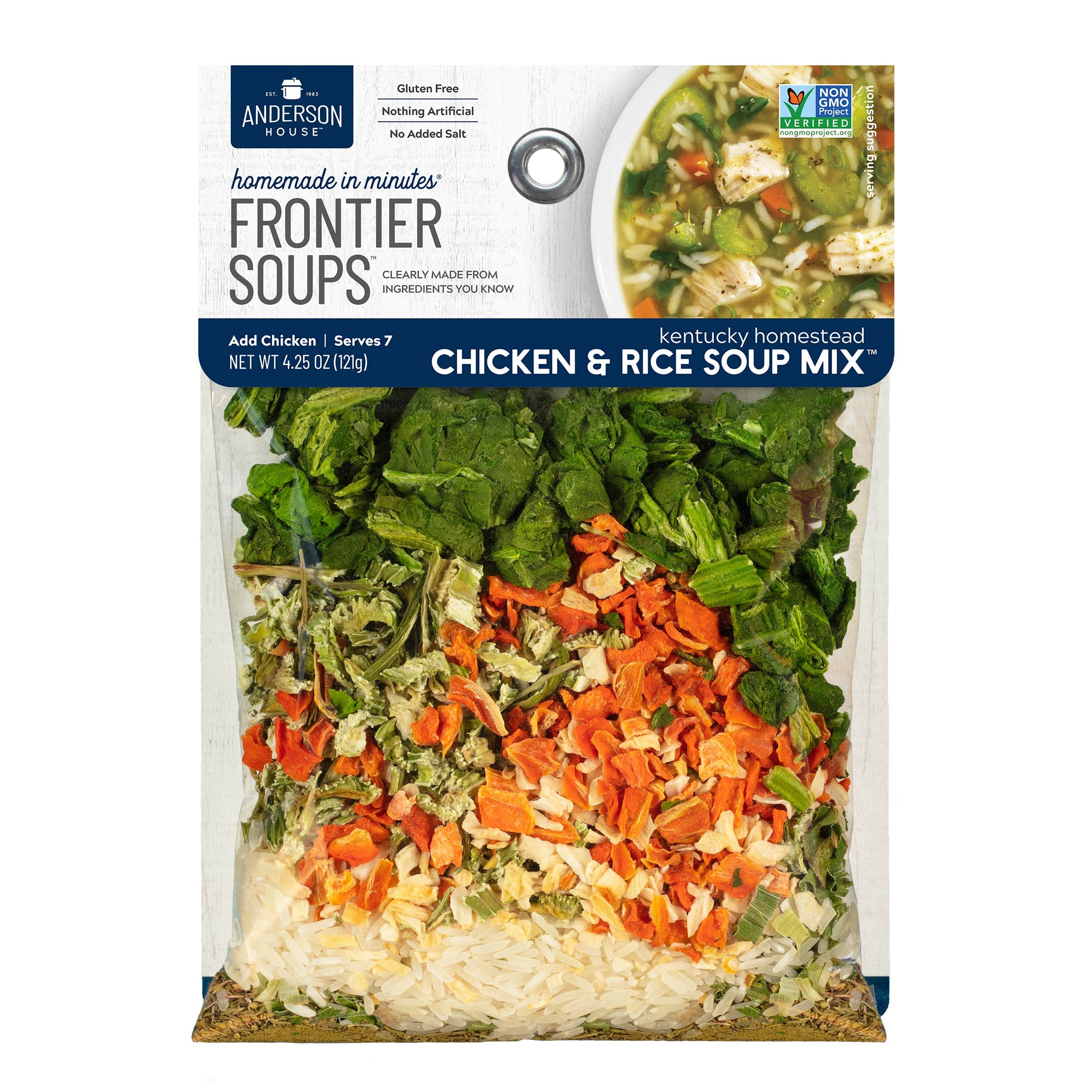 Packaging of Anderson Valley Chicken & Rice Soup Mix with ingredients visible