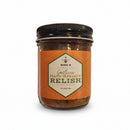 King B Southern Peach Tarragon Relish in an 8 fl oz glass jar with a black lid and an orange label, shown against a plain white background.