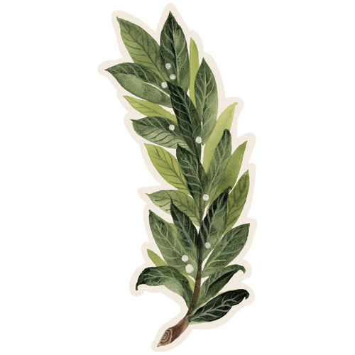Decorative laurel leaf place card design on a white background