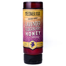 Bottle of Messner Bee Farm Lavender Elderberry Honey on a white background