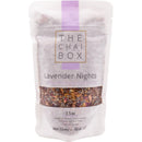 Packaged lavender nights tea from The Chai Box on a white background