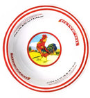 Ceramic bowl with a rooster design on a white background