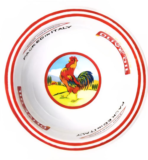 Ceramic bowl with a rooster design on a white background
