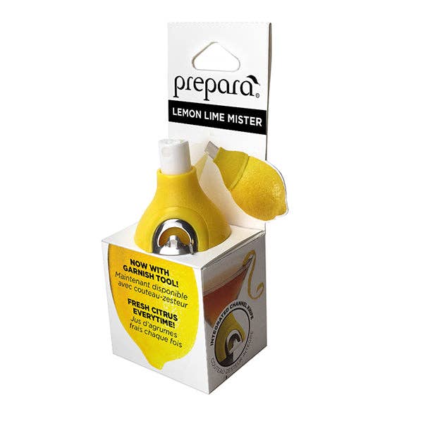 A lemon-lime mister in packaging with the brand name prepara on a white background.