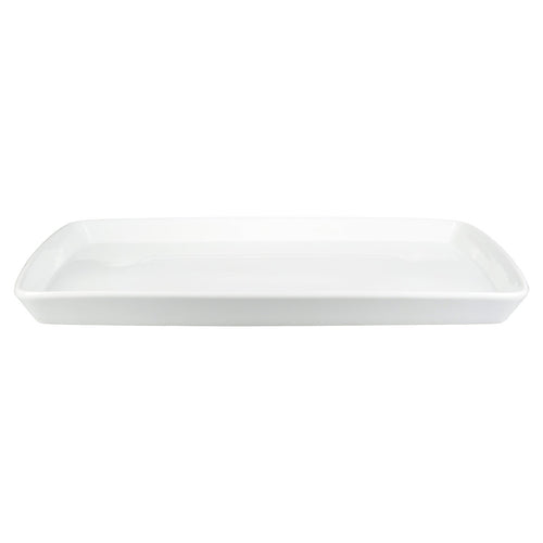 White rectangular ceramic tray on a white background