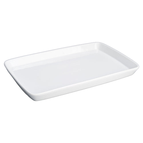 White rectangular ceramic plate on a white background