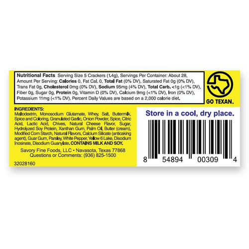 Back of a food package with nutritional facts, ingredients, and storage instructions on a white background.