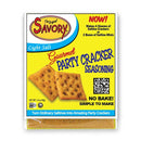 Savory Gourmet Party Cracker Seasoning packaging with crackers on a yellow background