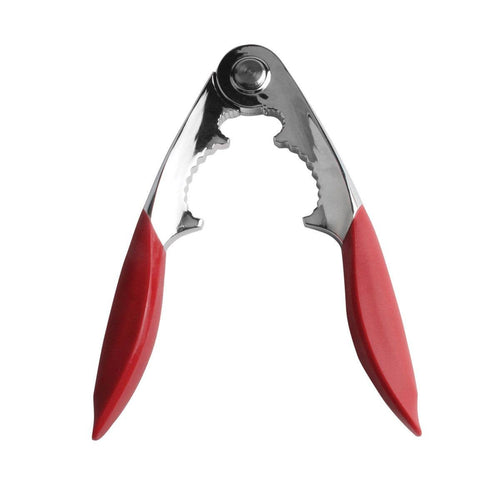 Lobster cracker with red handles on a white background