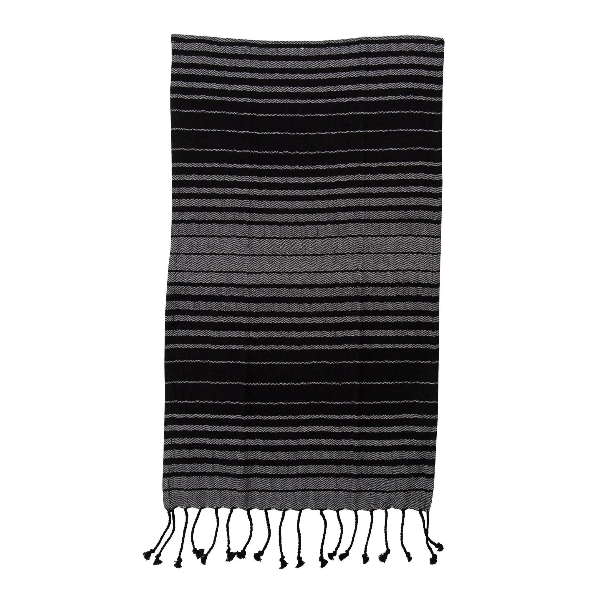 Striped kitchen towel with black and gray colors on a white background