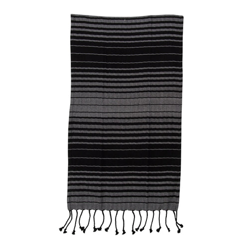 Striped kitchen towel with black and gray colors on a white background