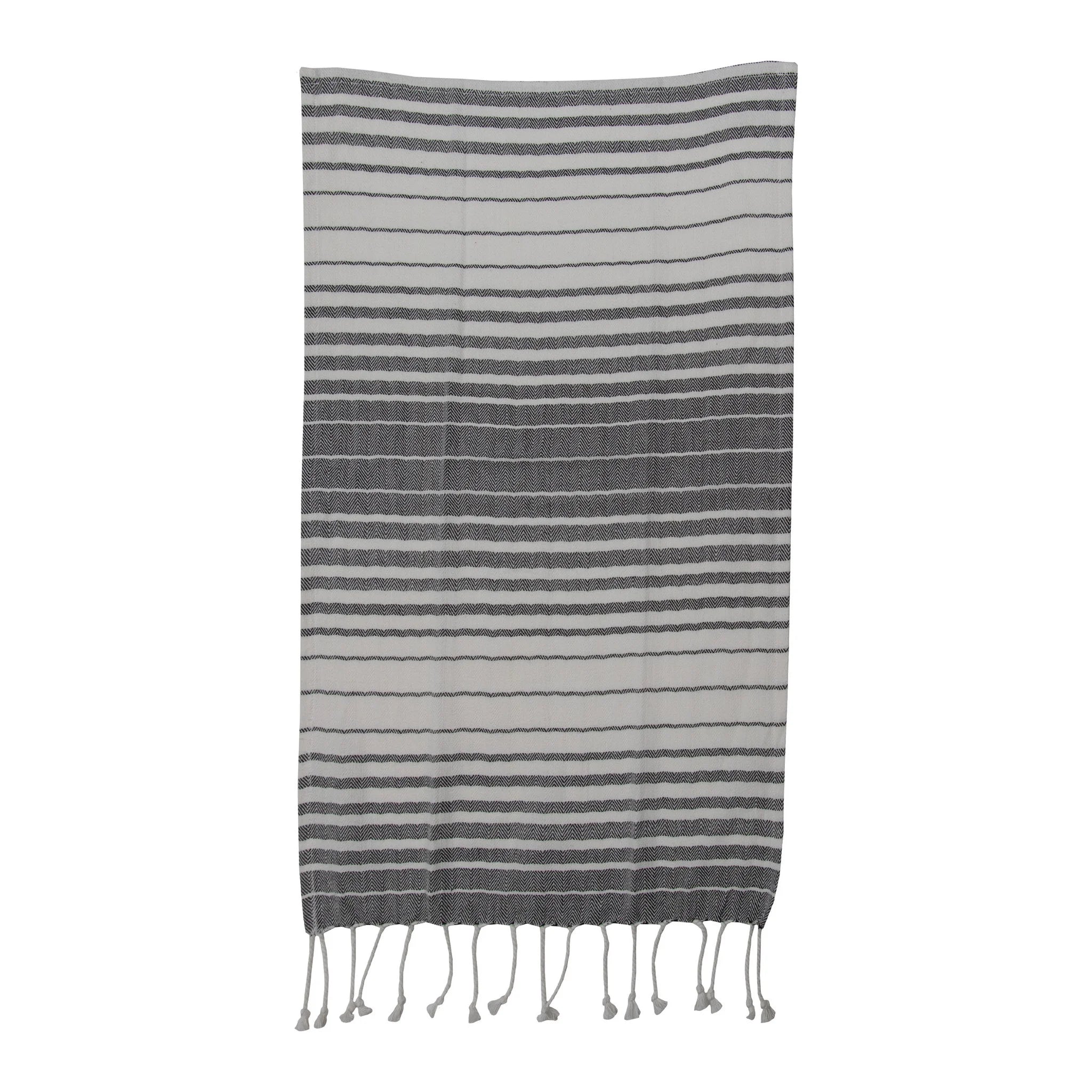 Striped towel with fringes on a white background
