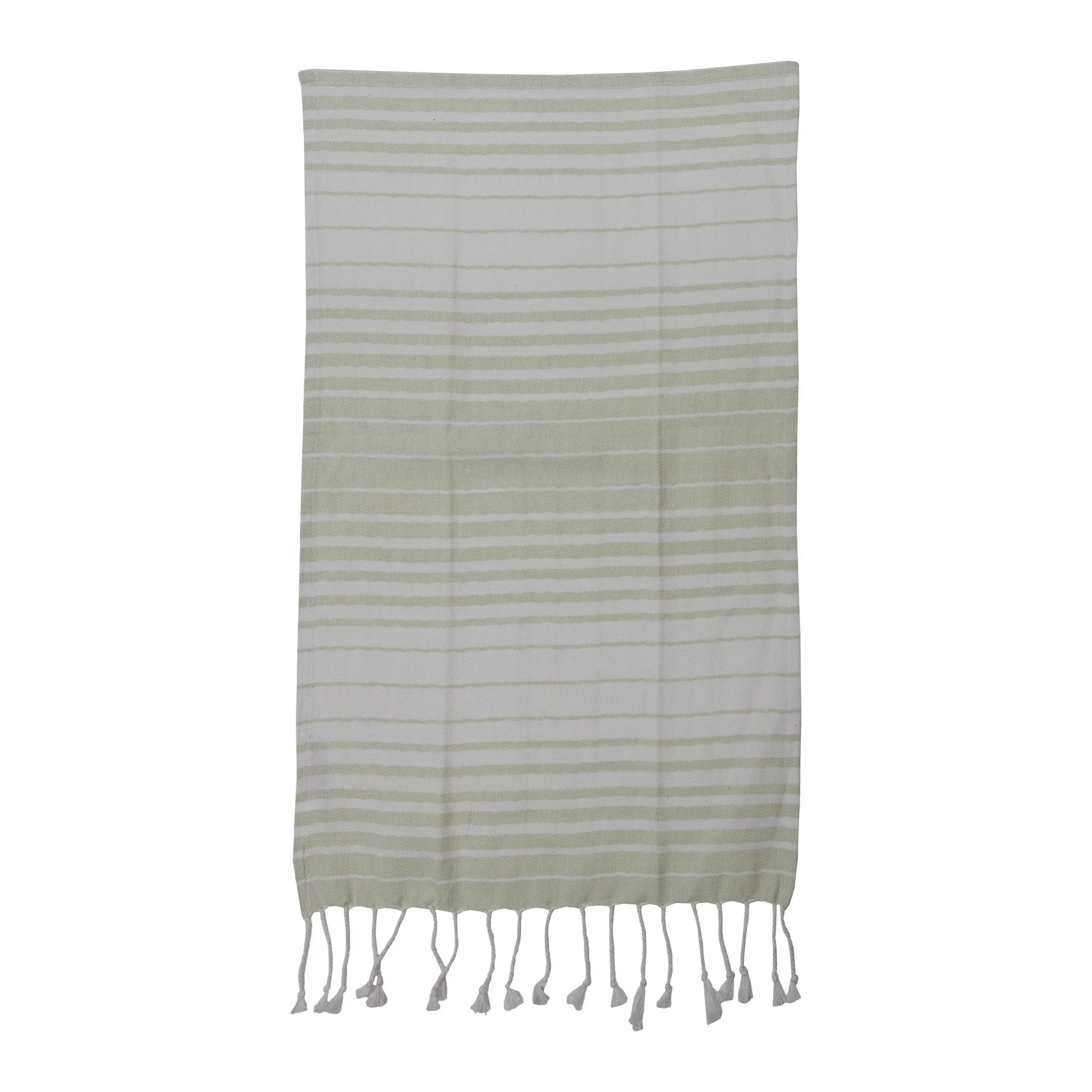 Striped towel with fringes on a white background