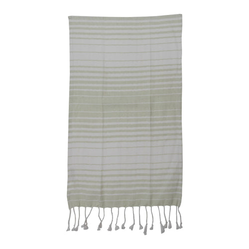 Striped towel with fringes on a white background