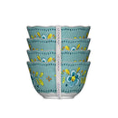 Set of four decorative bowls with floral patterns on a white background