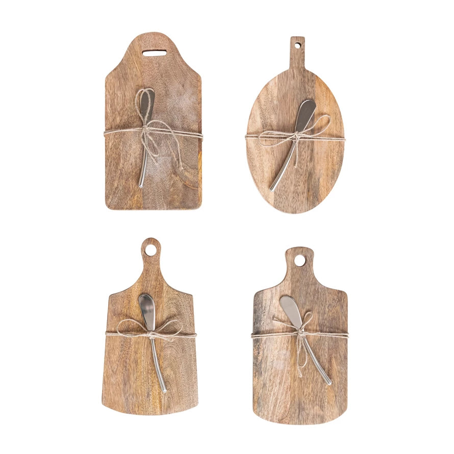 Mango Wood Cutting & Serving Board with Handle & Canape Knife