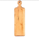 Wooden serving board with handle on a white background