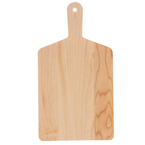 Wooden cutting board with a handle on a white background