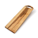 Wooden serving board with handle on a white background