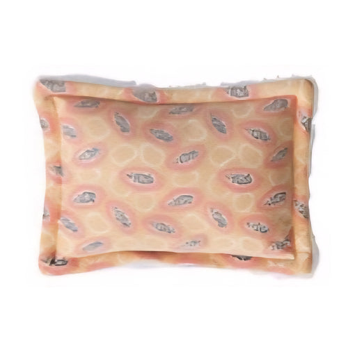 Orange scrubby with papaya pattern on a white background.