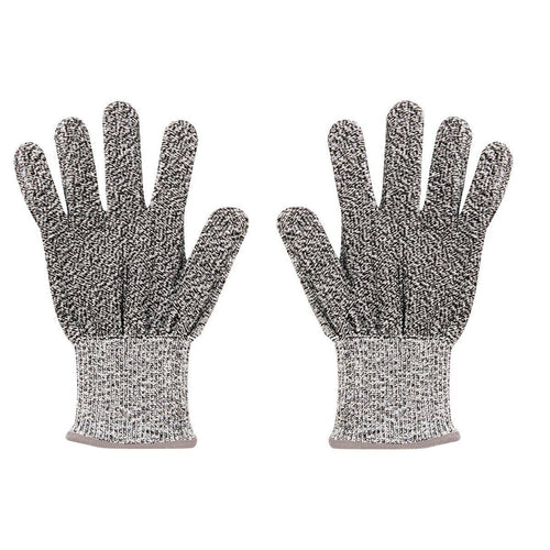 Pair of gray cut-resistant gloves on a white background