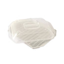 White microwave bacon container with a lid on a white background
