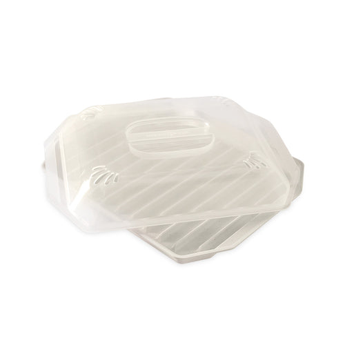 White microwave bacon container with a lid on a white background