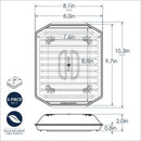 Technical drawing of a microwaveable container with dimensions and features.