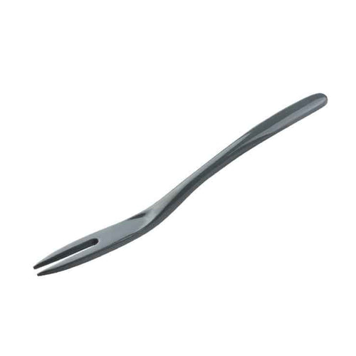 Gray two-prong fork on a white background