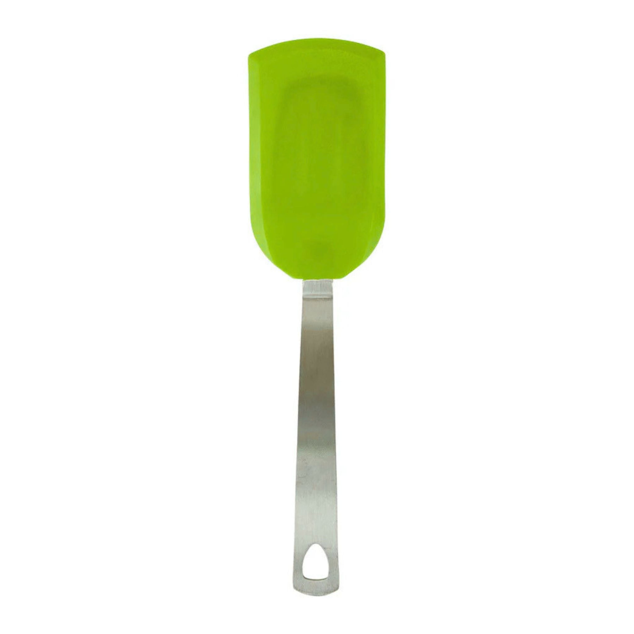 Green silicone spatula on a white background