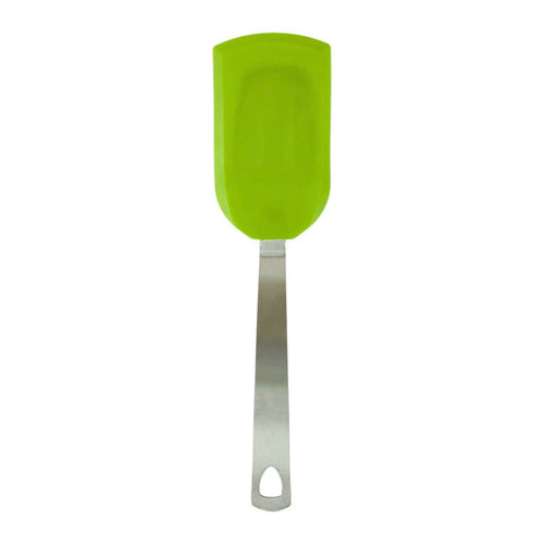 Green silicone spatula on a white background