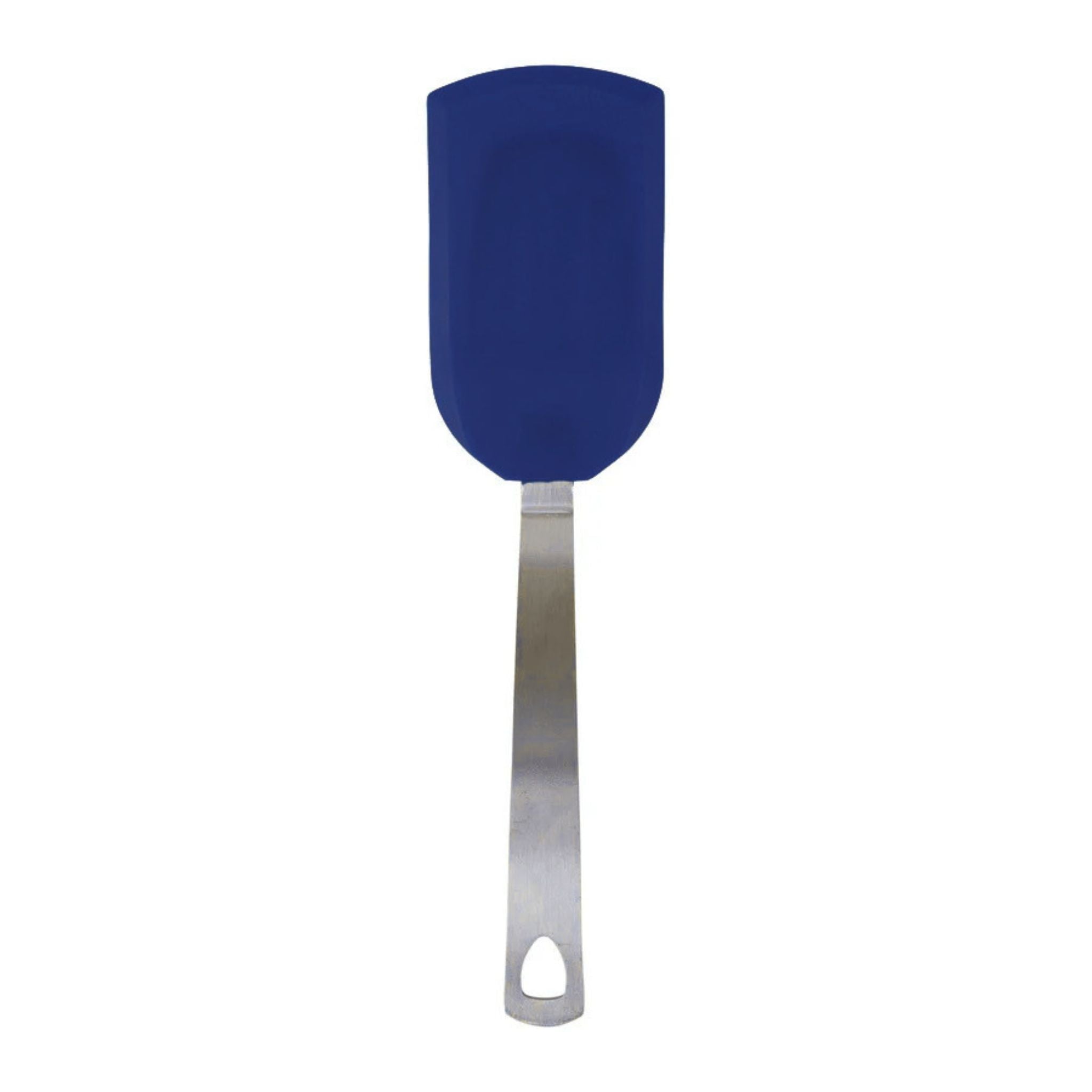 Navy silicone spatula on a white background