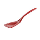 Red slotted spatula on a white background