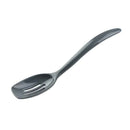 Gray mini slotted spoon on a white background.