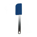 A navy mini spatula with stainless steel handle on a white background.