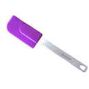 A purple mini spatula with stainless steel handle on a white background.