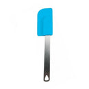 A blue mini spatula with stainless steel handle on a white background.