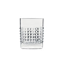 A clear glass with a geometric pattern on the surface, designed for drinking elixirs.