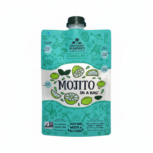 Mojito in a Bag cocktail mix packaging with green and white design