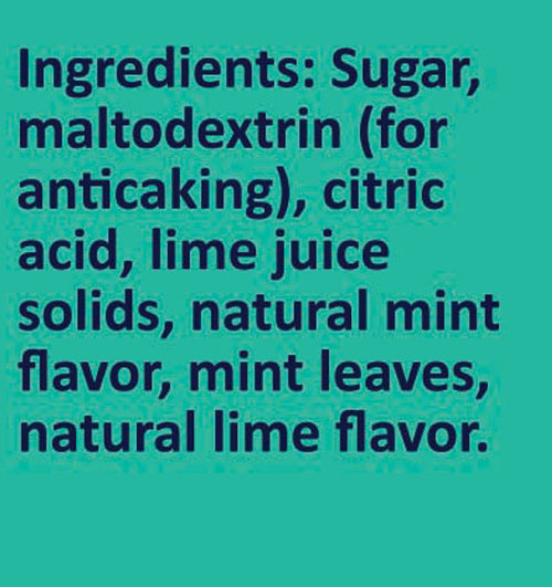 List of ingredients on a teal background