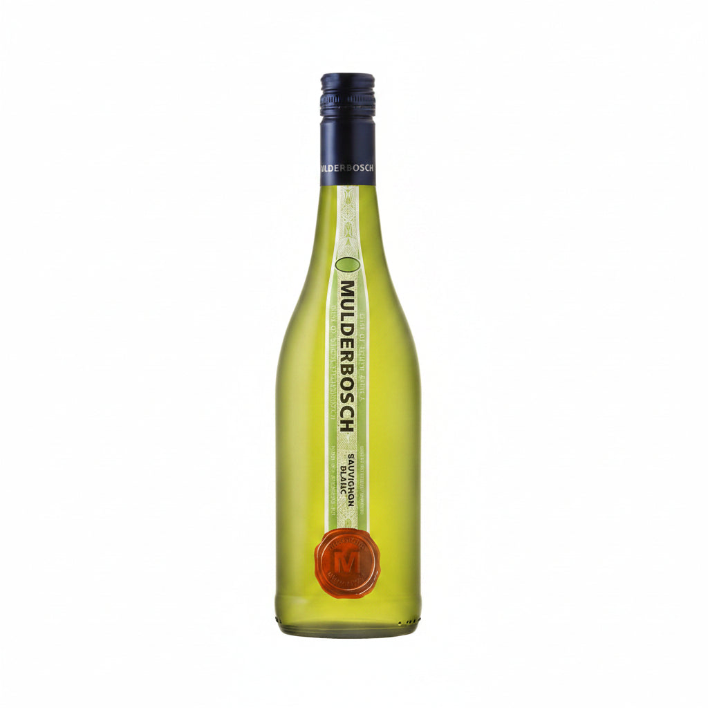Mulderbosch Sauvignon Blanc wine bottle on a white background