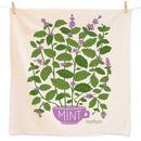 Tea towel with mint plant design and 'Mint' text on a white background