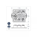 Diagram of a square baking mold with dimensions and illustrations of sushi shapes.