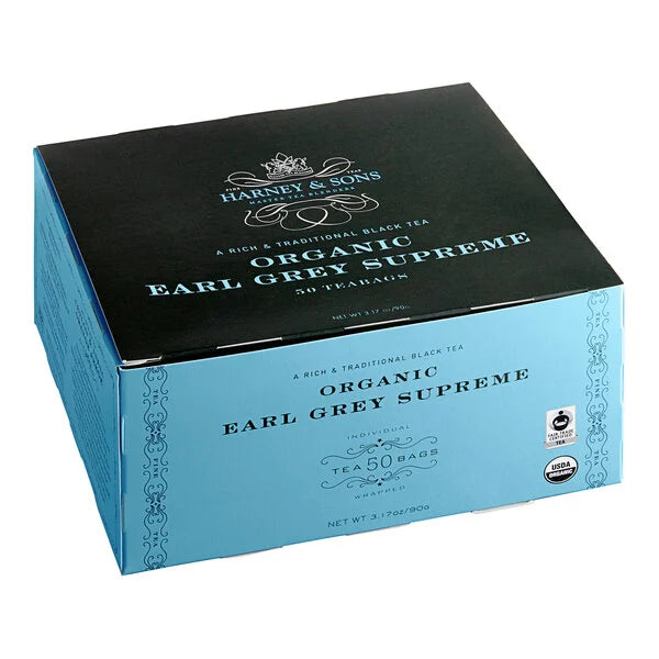 Organic Earl Grey Tea, Box of 50 Foil Wrapped Teabags | Harney & Sons
