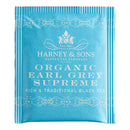 A single blue bag of Harney & Sons Organic Earl Grey Supreme tea on a white background.
