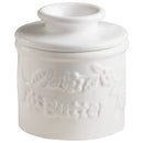 White ceramic butter container with lid on a white background